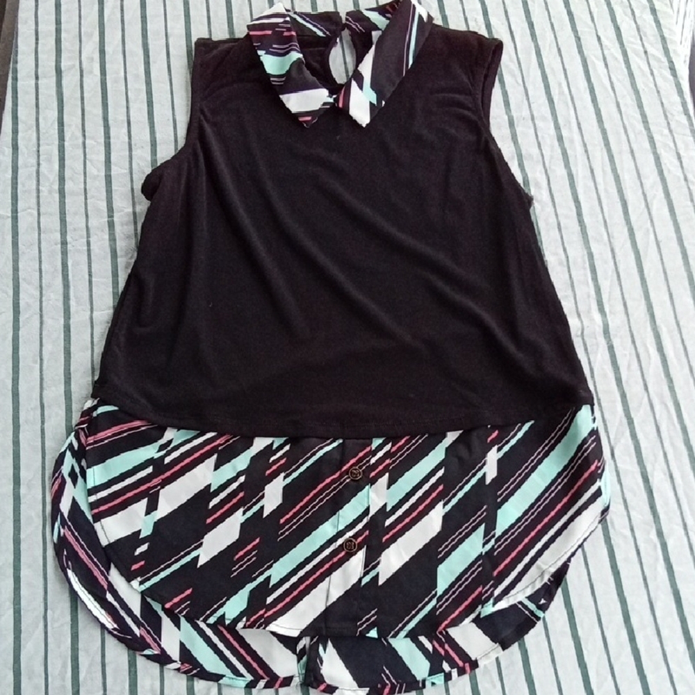 Womans XS Elle Asymmetrical Cut Out Tank Top in Black Pink And Mint